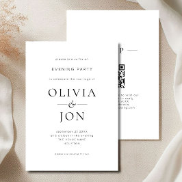Minimalist Black White QR Code Wedding Evening Kaart