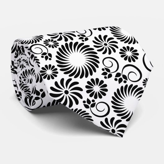 Minimalist Black White Retro Spiral Flower Pattern Stropdas (Opgerold)