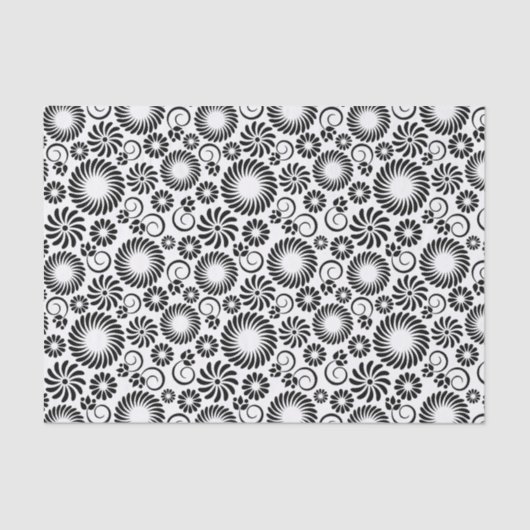 Minimalist Black White Retro Spiral Flower Pattern Tissuepapier (Voorkant)