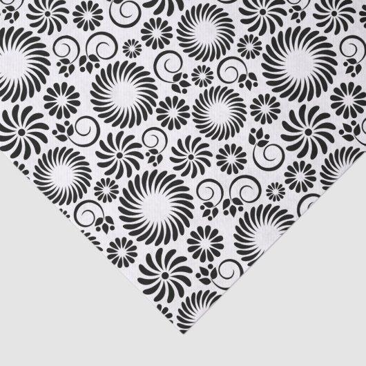 Minimalist Black White Retro Spiral Flower Pattern Tissuepapier (Detail)