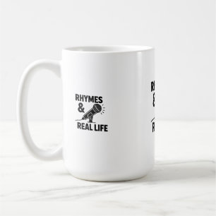Minimalist Black & White "RHYPES & REAL Life" Micr Koffiemok