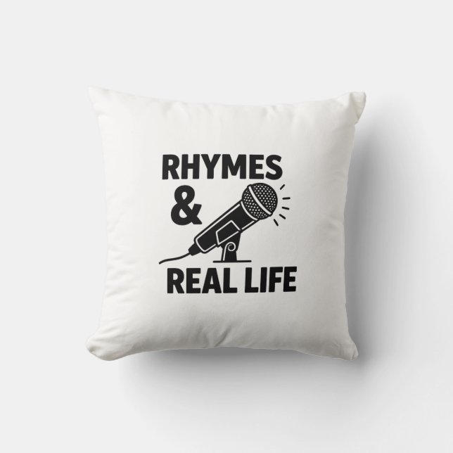 Minimalist Black & White "RHYPES & REAL Life" Micr Kussen (Voorkant)