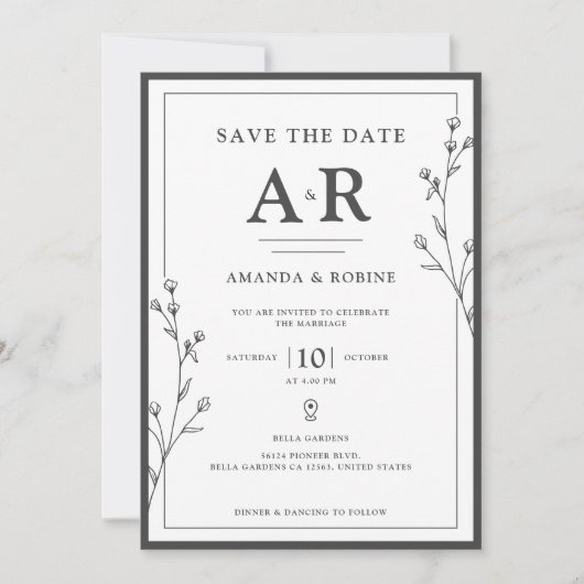 Minimalist Black & White Save The Date (Voorkant)