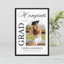 Minimalist Black White Script Grad Party Photo 