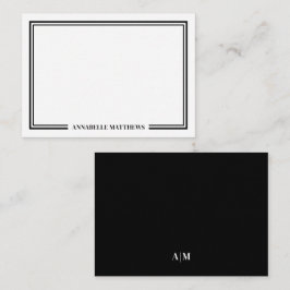 Minimalist Black White Two Border Monogram Notitiekaartje