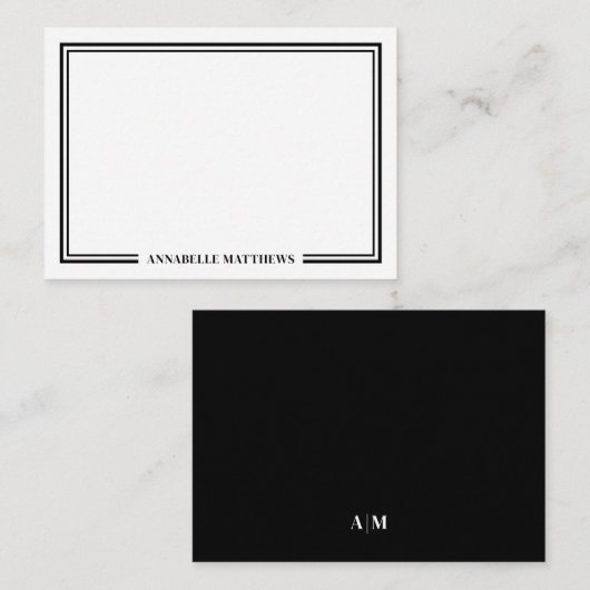 Minimalist Black White Two Border Monogram Notitiekaartje (Voorkant / Achterkant)