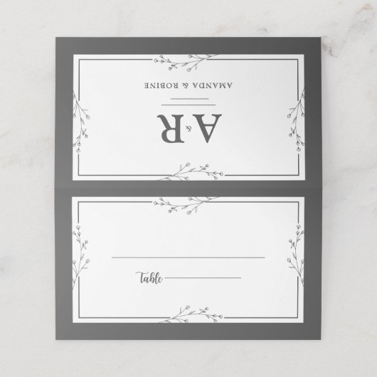 Minimalist Black & White Wedding Folded Place Card Plaatskaartje (Buitenkant ongevouwen)
