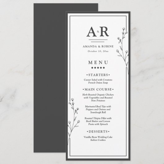 Minimalist Black & White Wedding Menu (Voorkant / Achterkant)