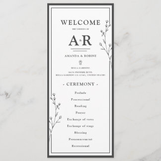 Minimalist Black & White Wedding Programmakaart