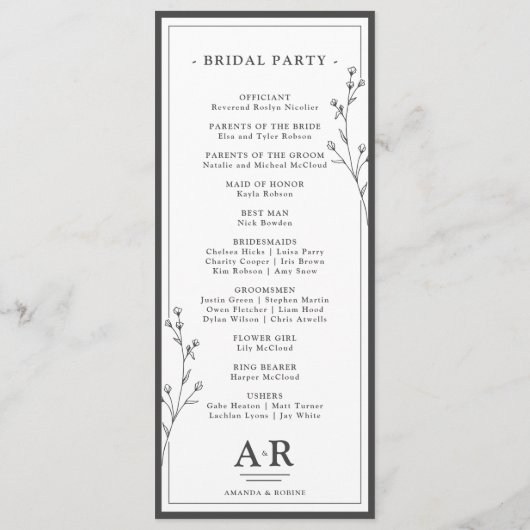 Minimalist Black & White Wedding Programmakaart (Achterkant)