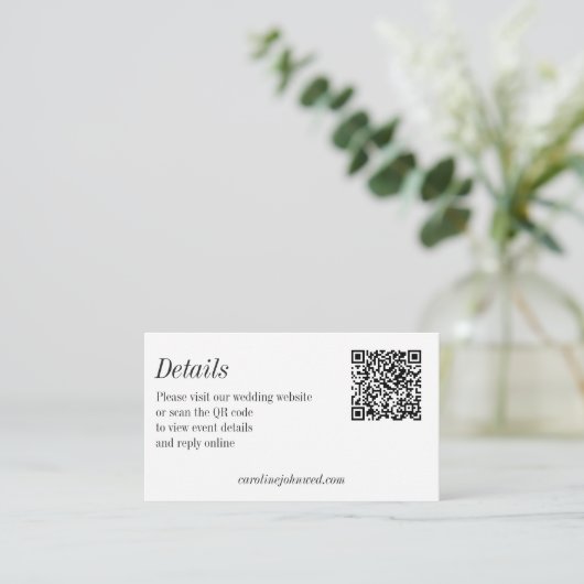 Minimalist Black White Wedding QR Code Details Informatiekaartje (Staand voorkant)