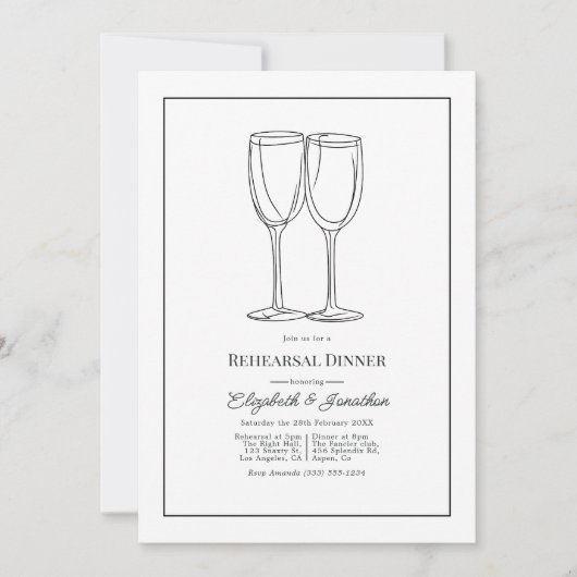 Minimalist Black & White Wedding Rehearsal Dinner Kaart (Voorkant)