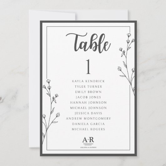 Minimalist Black & White Wedding Seating Plan Card (Voorkant)