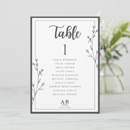 Minimalist Black & White Wedding Seating Plan Card (Staand voorkant)