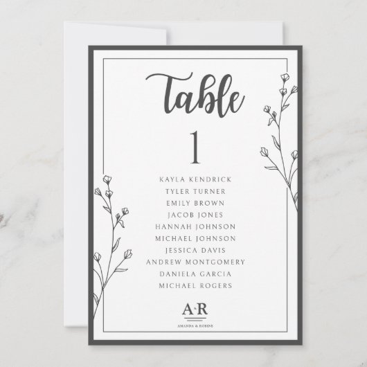 Minimalist Black & White Wedding Seating Plan Card (Achterkant)
