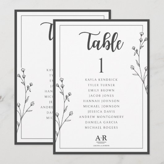 Minimalist Black & White Wedding Seating Plan Card (Voorkant / Achterkant)