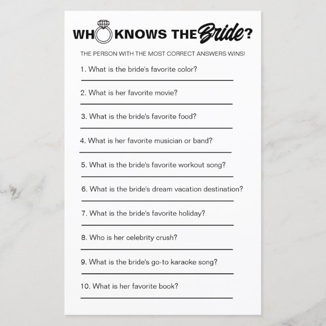 Minimalist Black & White Wie kent het bruidsspel (Voorkant)