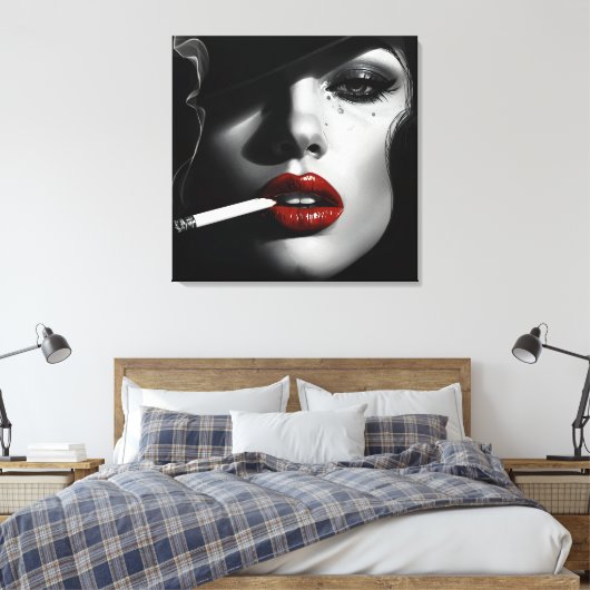 Minimalist Black & White Woman with cigarette Canvas Afdruk (Insitu (Slaapkamer))