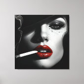 Minimalist Black & White Woman with cigarette Canvas Afdruk (Voorkant)
