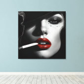Minimalist Black & White Woman with cigarette Canvas Afdruk (Insitu (Houten vloer))
