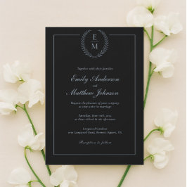 Minimalist Black With Blue Wedding Invitation Kaart