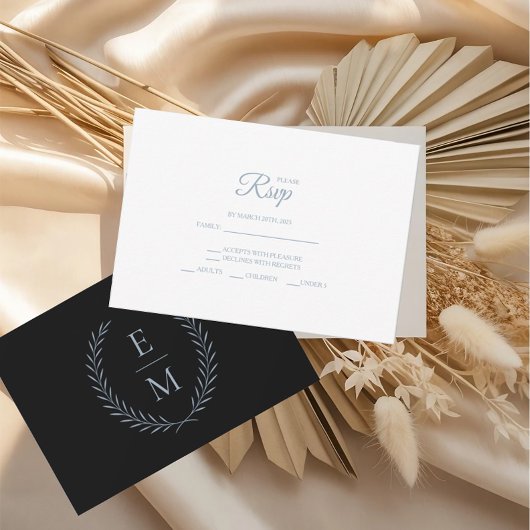 Minimalist Black With Blue Wedding RSVP Cards Kaartje