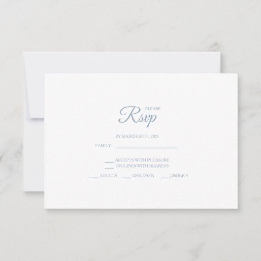 Minimalist Black With Blue Wedding RSVP Cards Kaartje (Voorkant)