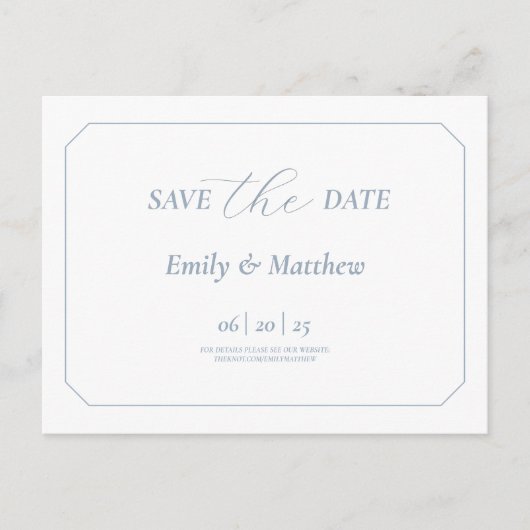Minimalist Black With Blue Wedding Save The Date Aankondigingskaart (Voorkant)