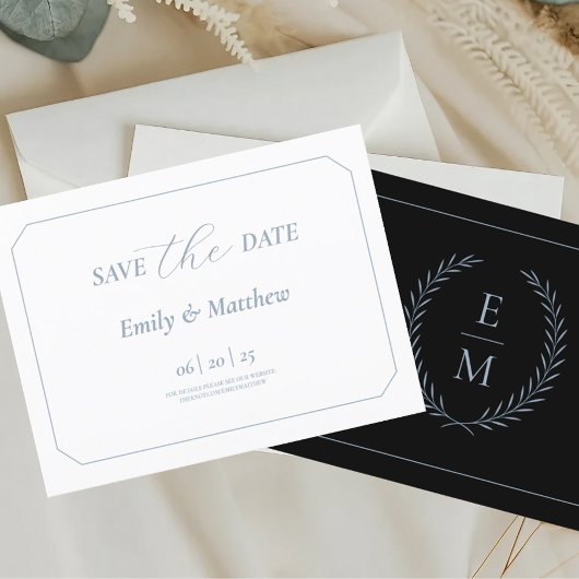 Minimalist Black With Blue Wedding Save The Date Aankondigingskaart