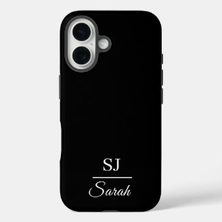 Minimalist Black with Name and Initial  iPhone 16 Hoesje
