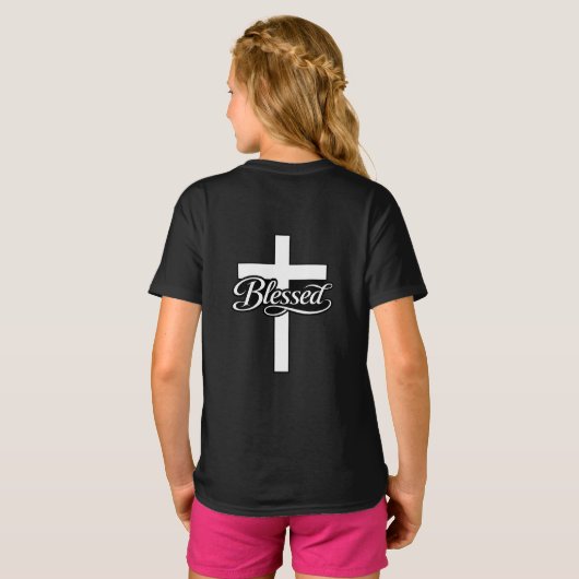 Minimalist Blessed Cross Christian Faith Design T-shirt (Achterkant volledig)