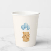 Minimalist Blue Balloon Bear Baby Shower Papieren Bekers (Achterkant)