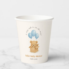 Minimalist Blue Balloon Bear Baby Shower Papieren Bekers