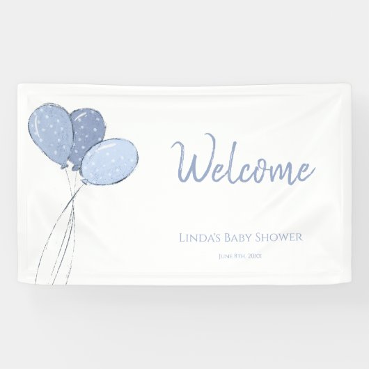 Minimalist Blue Balloons Baby shower Welkom Spandoek (Horizontaal)