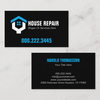 Minimalist Blue Black House Repair Contractor Visitekaartje