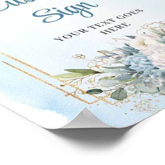 Minimalist Blue Botanical Gold Wedding Sign DIY Poster (Hoek)