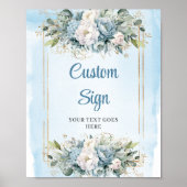 Minimalist Blue Botanical Gold Wedding Sign DIY Poster (Voorkant)