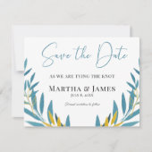 Minimalist Blue Botanical Save the Date Kaart (Voorkant)