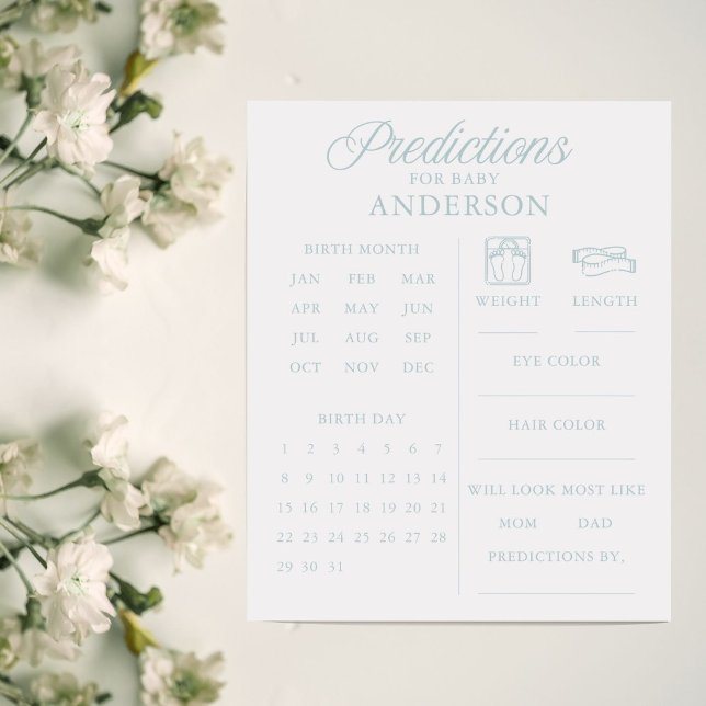 Minimalist Blue Boy Baby Shower Predictions Game (Creator heeft geüpload)