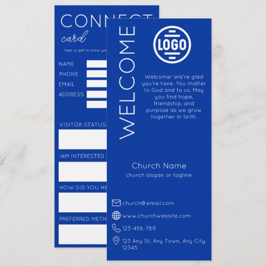 Minimalist Blue Church Connection Card Kaart (Voorkant / Achterkant)