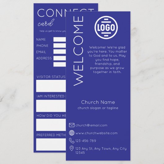 Minimalist Blue Church Connection Card Kaart (Voorkant / Achterkant)