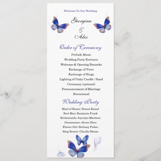 Minimalist Blue Editable Photo Wedding Program Programmakaart (Voorkant)