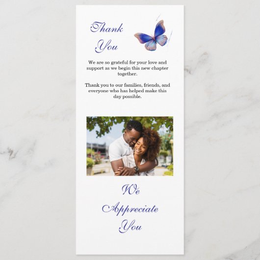 Minimalist Blue Editable Photo Wedding Program Programmakaart (Achterkant)