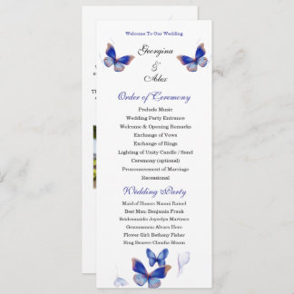Minimalist Blue Editable Photo Wedding Program Programmakaart