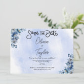 Minimalist Blue Floral Wedding Save the Date Kaart (Staand voorkant)