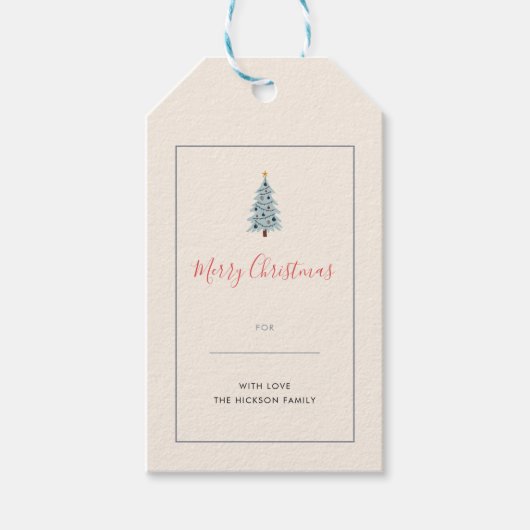 Minimalist Blue Gray Plaid Merry Christmas  Cadeaulabel (Voorkant)