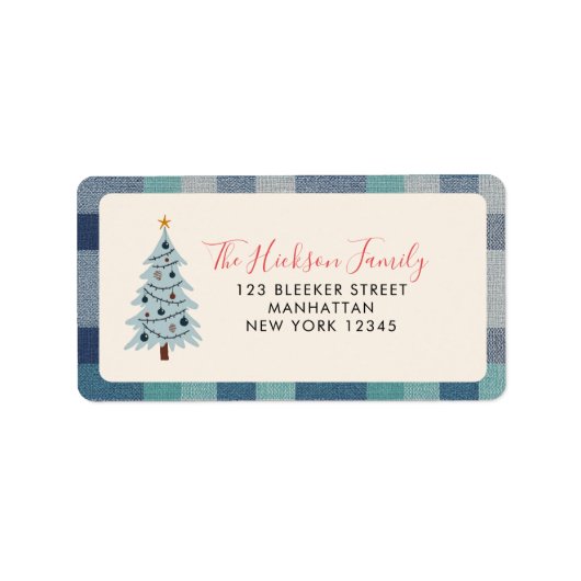 Minimalist Blue Gray Scandi Tree Etiket (Voorkant)
