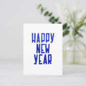 Minimalist Blue Happy New Year Postcard Painting Feestdagenkaart (Staand voorkant)
