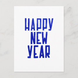 Minimalist Blue Happy New Year Postcard Painting Feestdagenkaart
