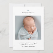 Minimalist Blue Heart Boy Birth Announcement Aankondiging (Voorkant)